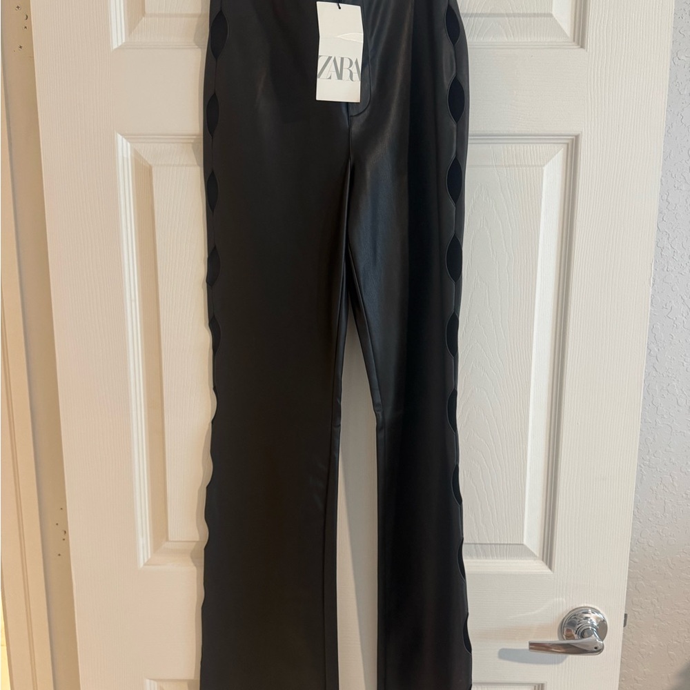 NWT Zara Black Flared Leather Pants